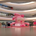 Large Pink Rabbit Decoration Display In Shopping Mall Interior With Heart Elements 3d model