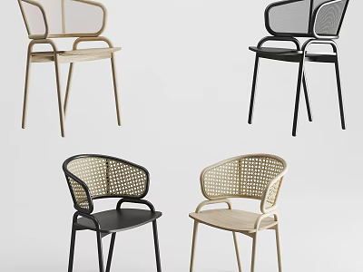 Modern Leisure Chairs With Rattan Backrest Metal Frame In Black And Beige 3d model