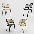 Modern Leisure Chairs With Rattan Backrest Metal Frame In Black And Beige