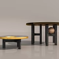 Modern Large and Small Round Tables with Wooden Textured Top Gray Surface and Black Stands