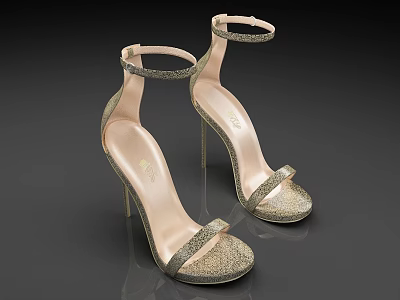 Stylish Glittery Stiletto Heels with Open Toe Ankle Strap Design for Fashionable Evening Wear 3d model