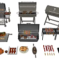 Various Types Of Barbecue Grills Skewers Roasted Meat And Tools