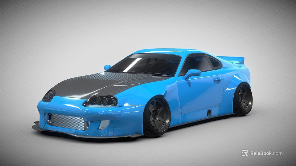 Sleek Blue Modified Sports Car With Wide Body And Black Wheels Design 3d model 