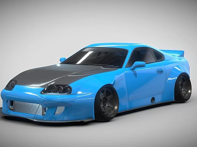 Sleek Blue Modified Sports Car With Wide Body And Black Wheels Design 3d model