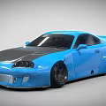 Sleek Blue Modified Sports Car With Wide Body And Black Wheels Design