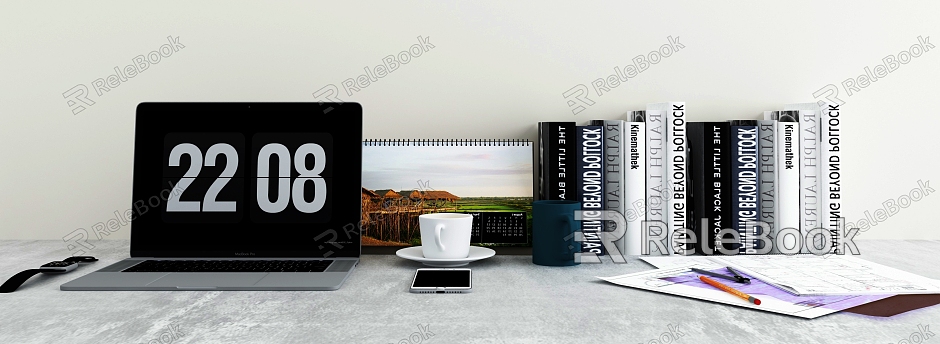 Modern Laptop Office Decoration Books model