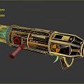 Rusty Metal Sci Fi Weapon With Blue Orange Details Radiation Symbol Control Panel Grip