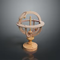 Vintage Armillary Sphere With Wooden Base And Metal Rings Decorative Celestial Instrument