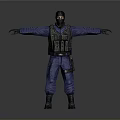 Tactical Figure In Blue Uniform With Black Vest And Mask Arms Outstretched