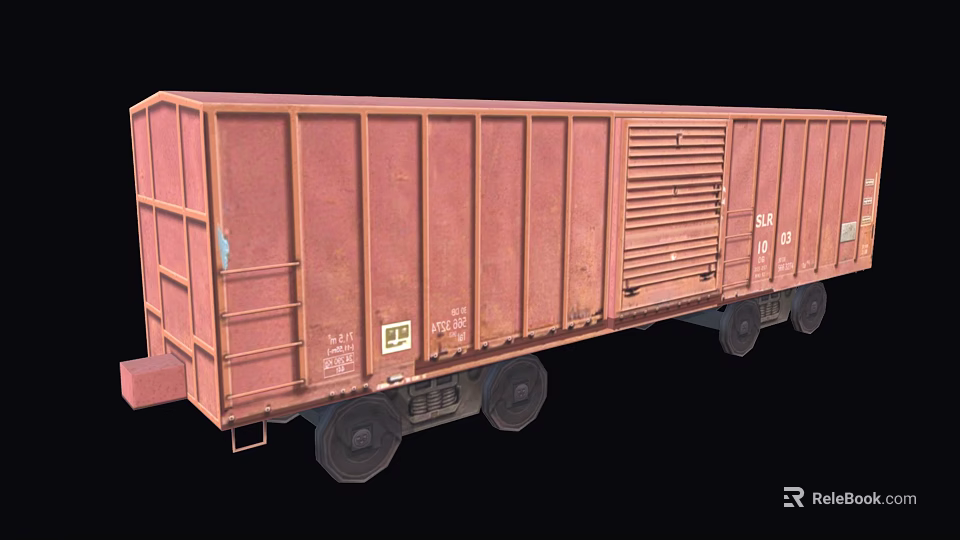 Rusty Red Freight Train Car With Metal Structure Wheels And Side Grilles 3d model