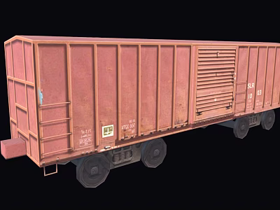 Rusty Red Freight Train Car With Metal Structure Wheels And Side Grilles 3d model