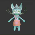 Blue Cat Game Movie Character With Large Ears Long Whiskers And Pink Plaid Skirt