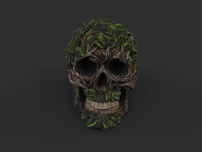 Skull Adorned With Green Leaves And Vines Natural Bio Art Design 3d model