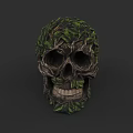 Skull Adorned With Green Leaves And Vines Natural Bio Art Design