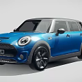 Blue Mini Five Door Hatchback With Sporty Design And Black Wheels