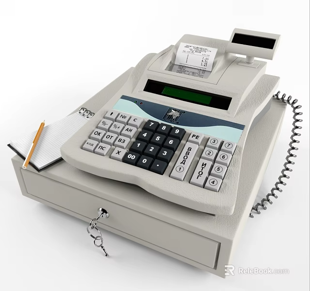 Commercial Cash Register Equipment with Keypad Display Receipt Printer and Drawer 3d model 