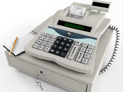 Commercial Cash Register Equipment with Keypad Display Receipt Printer and Drawer 3d model