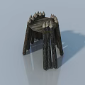 Handcrafted Wooden Stool With Spiked Decorative Top And Log Legs