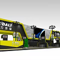 DALI Exhibition Booth Modern Design with Yellow and Black Display Screens and Reception Counter