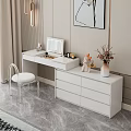 Elegant Modern White Dressing Table With Mirror Chair Drawers Cosmetics And Decorative Vase