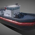 Vintage Rusty Tugboat With White Cabin Blue And Red Hull Details