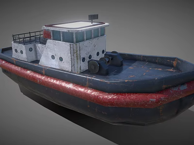 Vintage Rusty Tugboat With White Cabin Blue And Red Hull Details 3d model