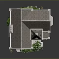 Cartoon Miniature House Scene With Brick Walls Grey Roof White Windows Green Vines And Steps