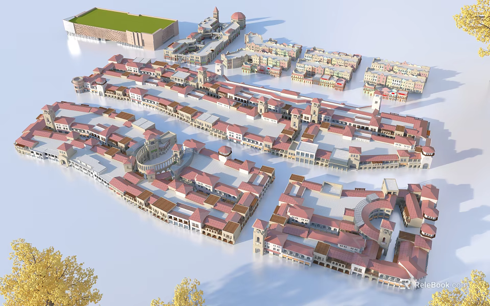 Aerial Planning of Organized Building Complex With Red Roofs and Green Plaza Areas 3d model 