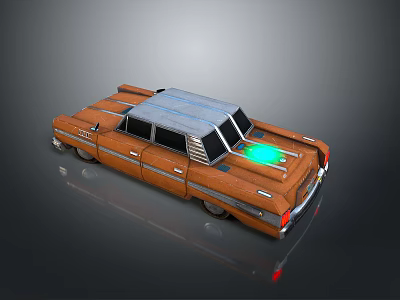 Brown Vintage Car with Silver Roof and Green Rear Light 3D Rendered Model 3d model