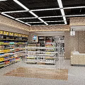 Modern Supermarket Interior With Shelves Stocked With Products Refrigerators And Checkout Counter
