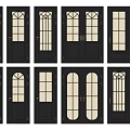 Black Hinged Doors with Glass Panels Single and Double Designs and Decorative Patterns 3d model