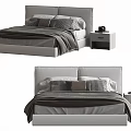 Modern Double Bed with Upholstered Headboard Bedspread Pillows and Nightstand Items 3d model