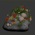 Underwater Coral Reef Scene With Rocky Structure Seaweed Colorful Corals And Small Fish