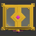 Ornate Decorative Device With Golden Frame Pink Accents Transparent Panel And Reflective Surface