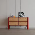 Modern Console Cabinet with Red Frame Wooden Drawers Red Knobs and Zebra Pattern Decorative Items 3d model
