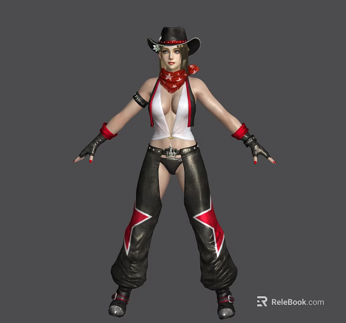 Game Movie Character Cowboy Hat Red Bandana White Tank Top Black Leather Pants Red Stars 3d model 