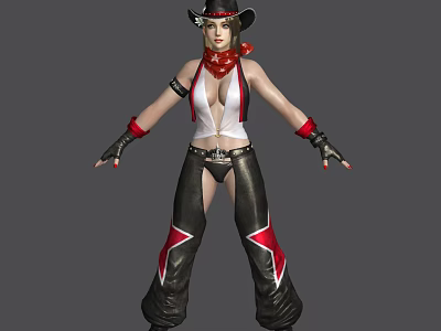 Game Movie Character Cowboy Hat Red Bandana White Tank Top Black Leather Pants Red Stars 3d model