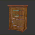 Vintage Wooden Cabinet With Metal Straps Lock And Decorative Legs Design