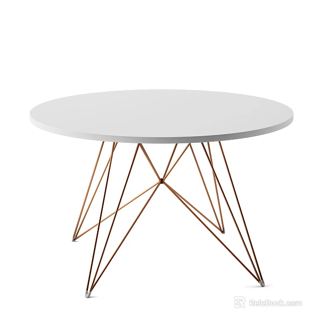 Modern Round Dining Table With White Tabletop And Geometric Copper Legs Design 3d model