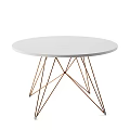 Modern Round Dining Table With White Tabletop And Geometric Copper Legs Design 3d model