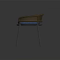 Modern Rattan Woven Leisure Chair With Blue Cushion And Metal Legs