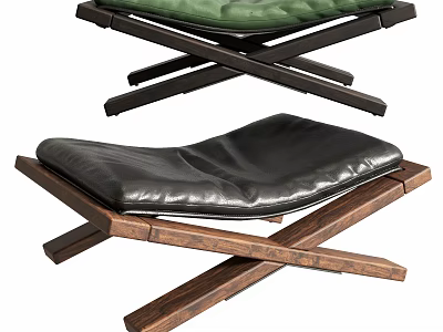 Black And Green Leather Stools With Wooden Crossed Legs Modern Design 3d model