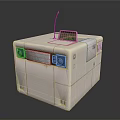 Cube Shaped Compact Computer Device With Small Display Screen Blue Indicator Lights And Antenna