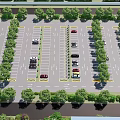 Spacious Parking Lot With Organized Spaces Parked Cars Green Trees And Yellow Markings