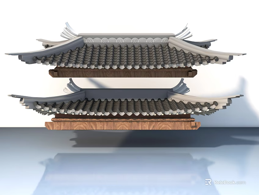 Traditional Chinese Sofa Coffee Table Set Featuring Classic Roof Architectural Elements 3d model 
