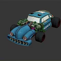 Blue Toy Car With Large Wheels Engine Pipes And Stylish Design