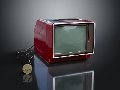 Vintage Red Electronic Television Appliance With Classic Design And Power Cord 3d model