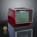 Vintage Red Electronic Television Appliance With Classic Design And Power Cord