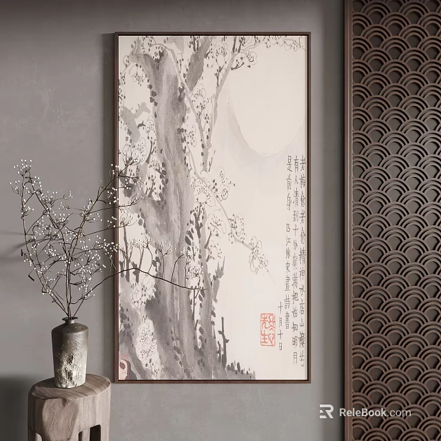 Chinese Style Landscape Painting With Traditional Elements In Interior 3d model 
