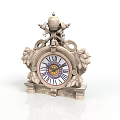 Carved Clock Sculpture With Intricate Floral Motifs Roman Numeral Dial And Ornate Top Decoration